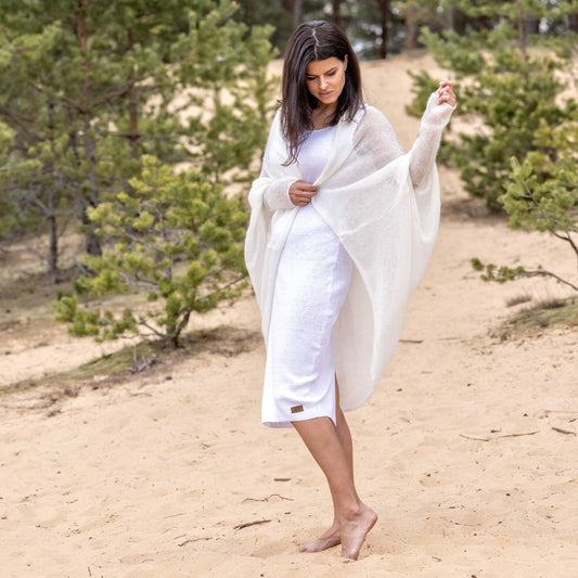 Knit lightweight mohair long cardigan wrap WRAPER - ivory