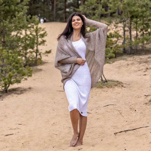 Knit lightweight mohair long cardigan wrap WRAPER - cocoa