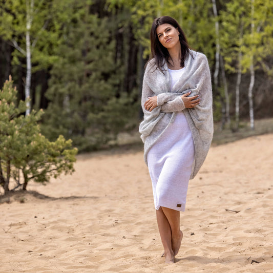 Knit lightweight mohair long cardigan wrap WRAPER - light gray