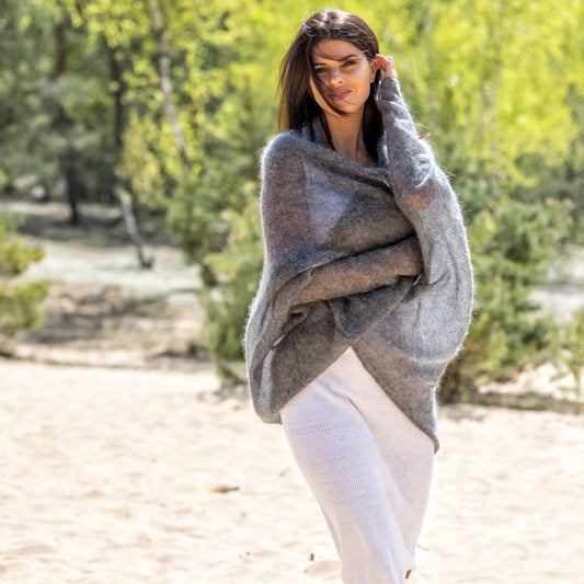 Knit lightweight mohair long cardigan wrap WRAPER - gray