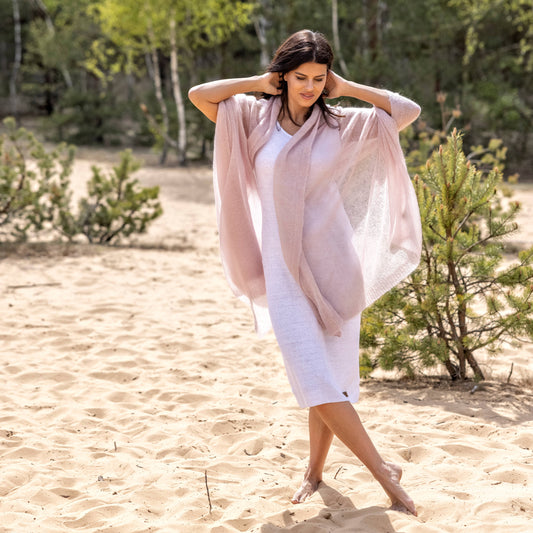 Mohair wool scarf wide and lightweight - Corsica dusty rose