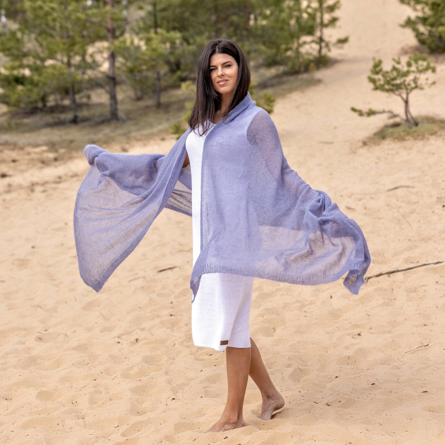 Cape de mariée, châle ou étole tricoté en mohair blanc