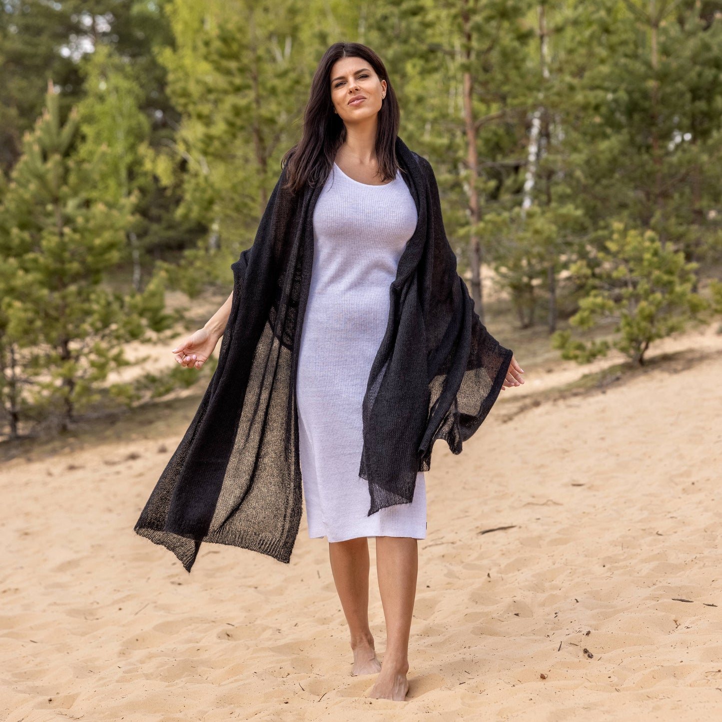 Mohair wool scarf wide and lightweight - Corsica black