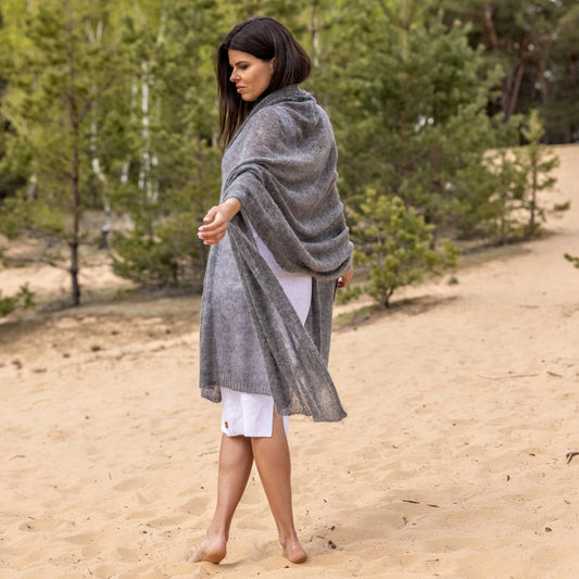 Mohair wool scarf wide and lightweight - Corsica gray