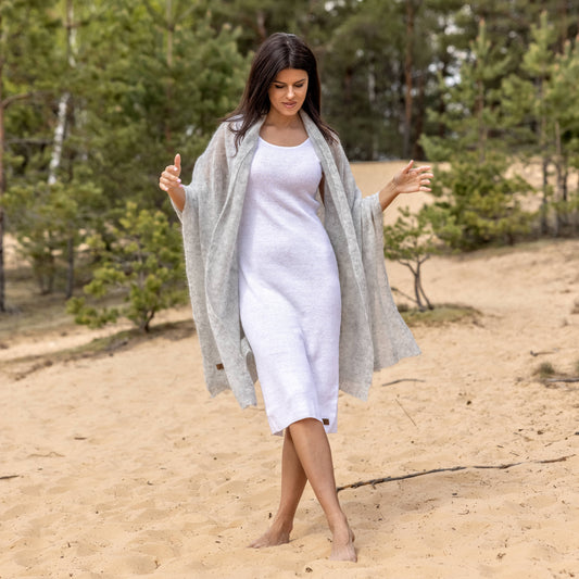 Mohair wool scarf wide and lightweight - Corsica light gray