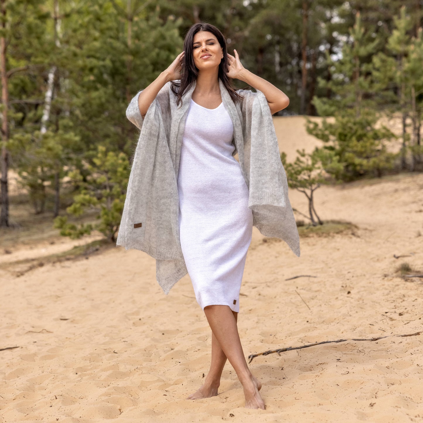 Mohair wool scarf wide and lightweight - Corsica light gray