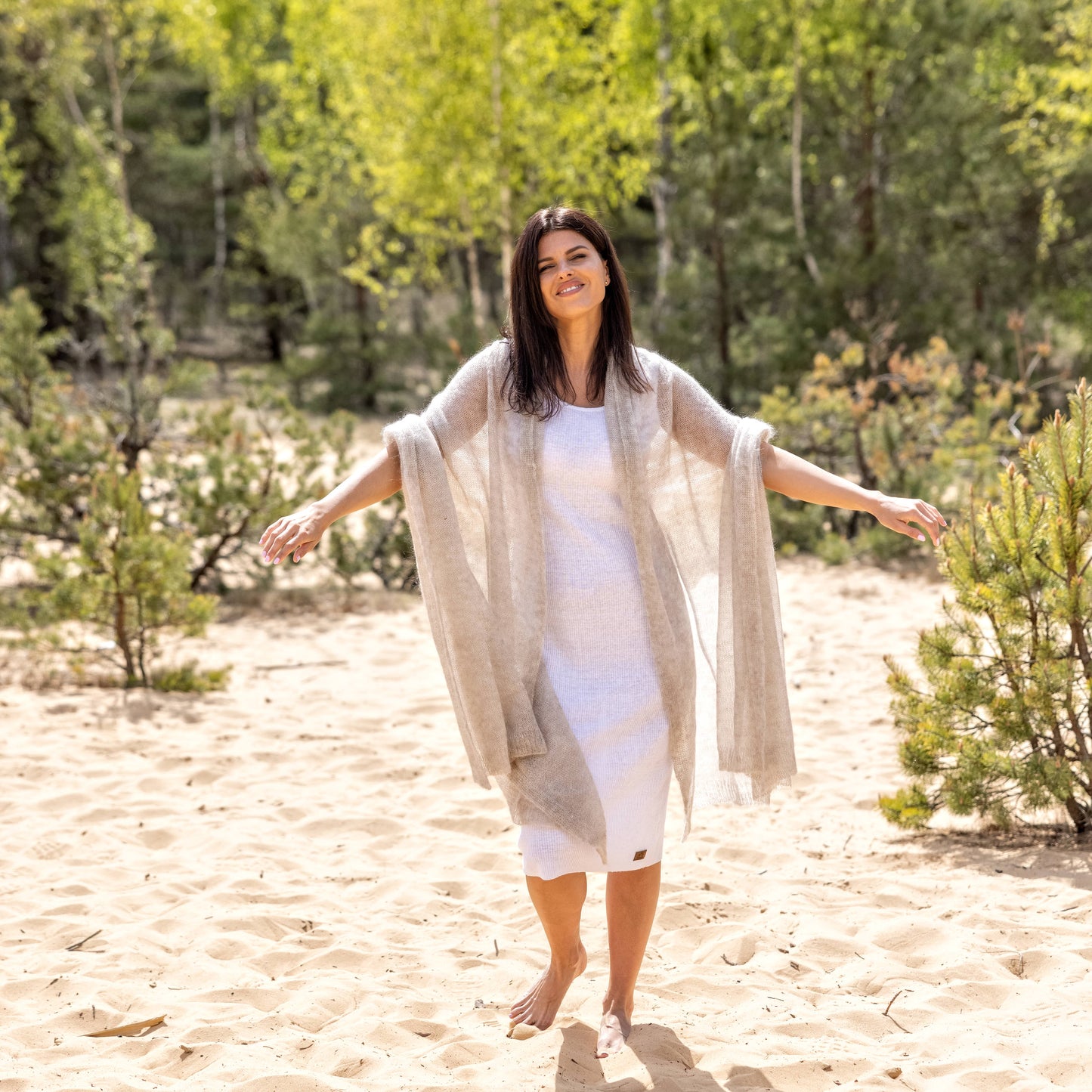 Mohair wool scarf wide and lightweight - Corsica creamy