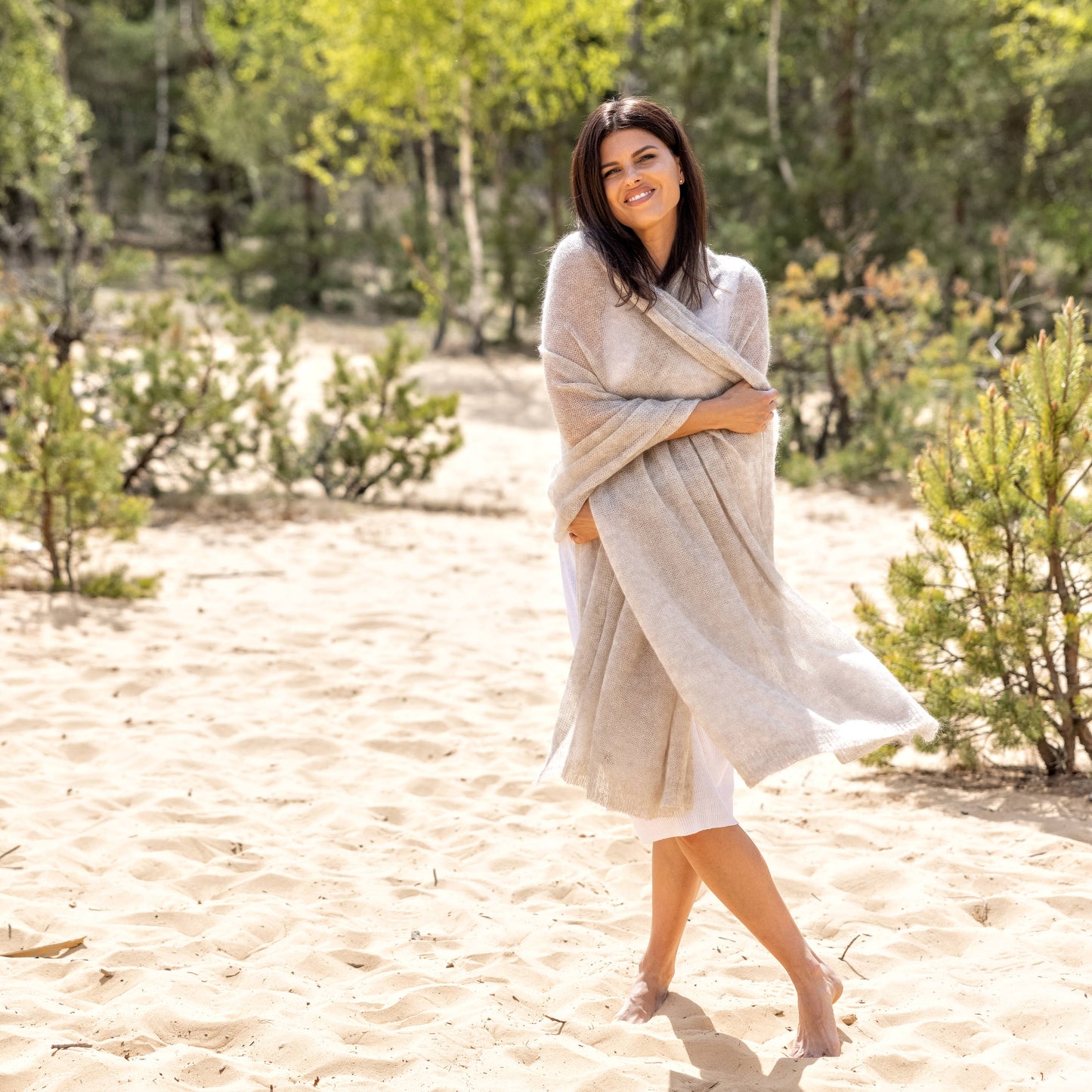 Mohair wool scarf wide and lightweight - Corsica creamy