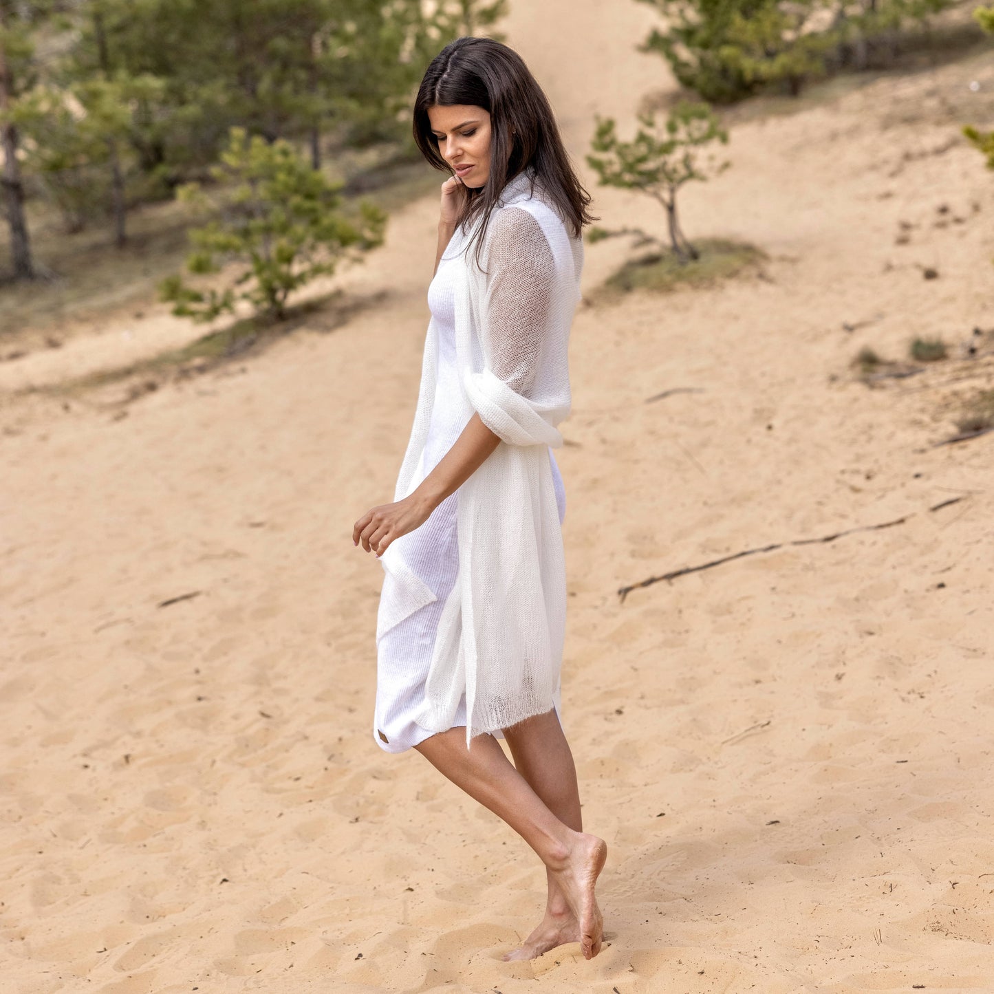 Mohair wool scarf wide and lightweight - Corsica white