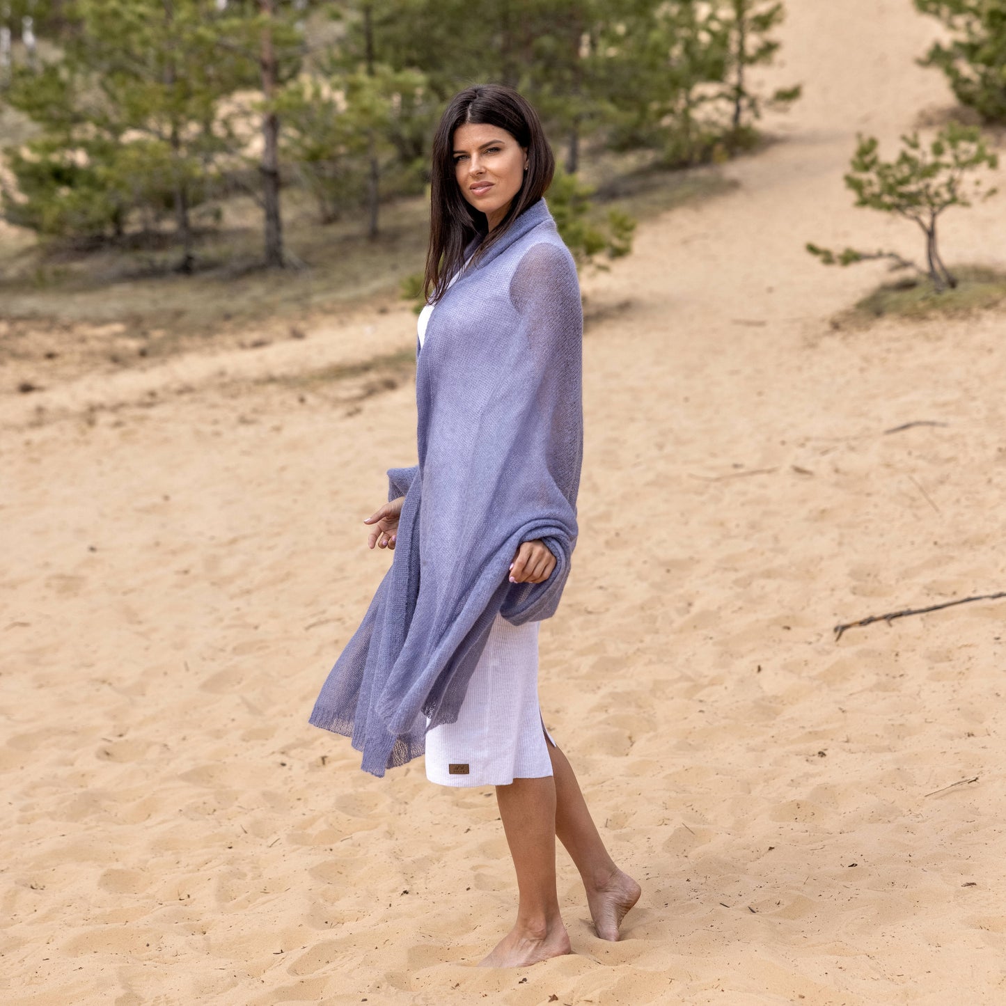 Cape de mariée, châle ou étole tricoté en mohair blanc