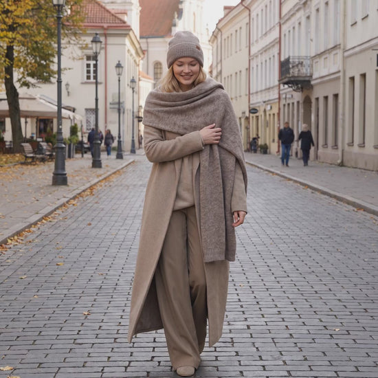 Wide baby alpaca scarf and beanie set, cocoa — By AGdesign