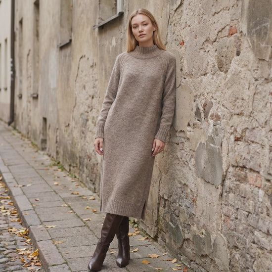 AGNESA long baby alpaca knit dress, cocoa — By AGdesign
