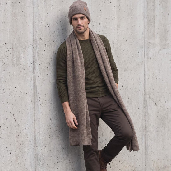 Men's wide baby alpaca scarf and beanie set, cocoa — By AGdesign