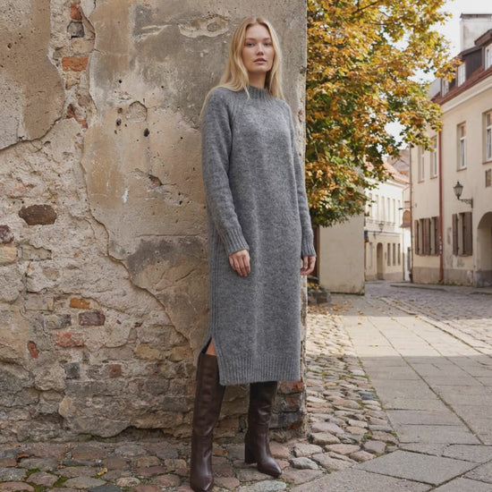 AGNESA long baby alpaca knit dress, gray — By AGdesign