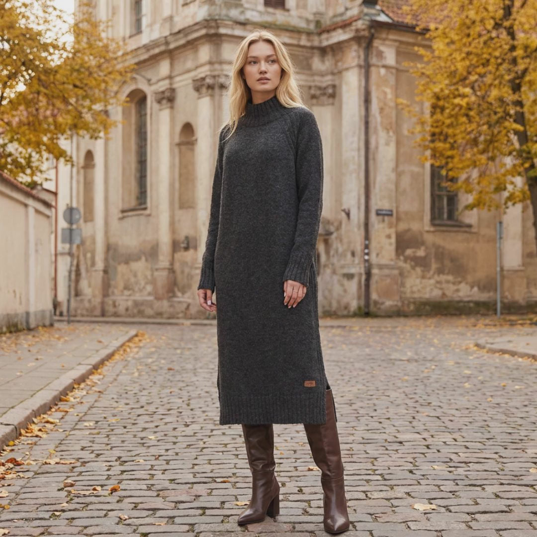 AGNESA long baby alpaca knit dress, dark gray — By AGdesign