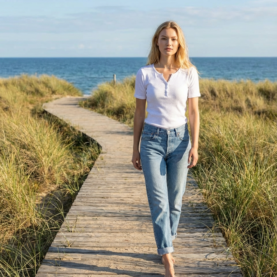 Linen thin t-shirt polo Emily - white