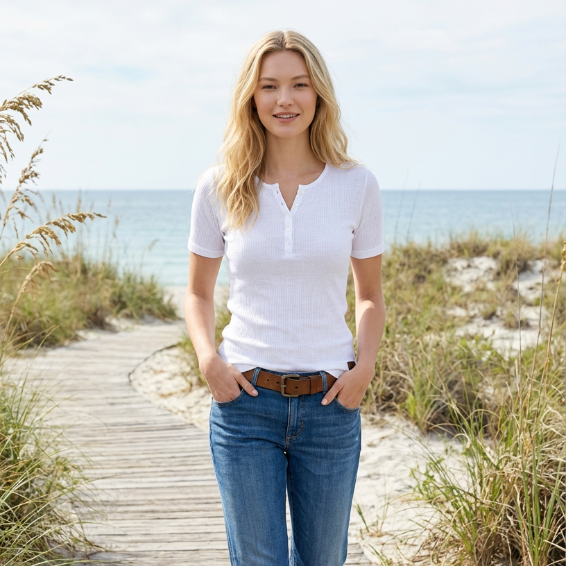 Linen thin t-shirt polo Emily - white
