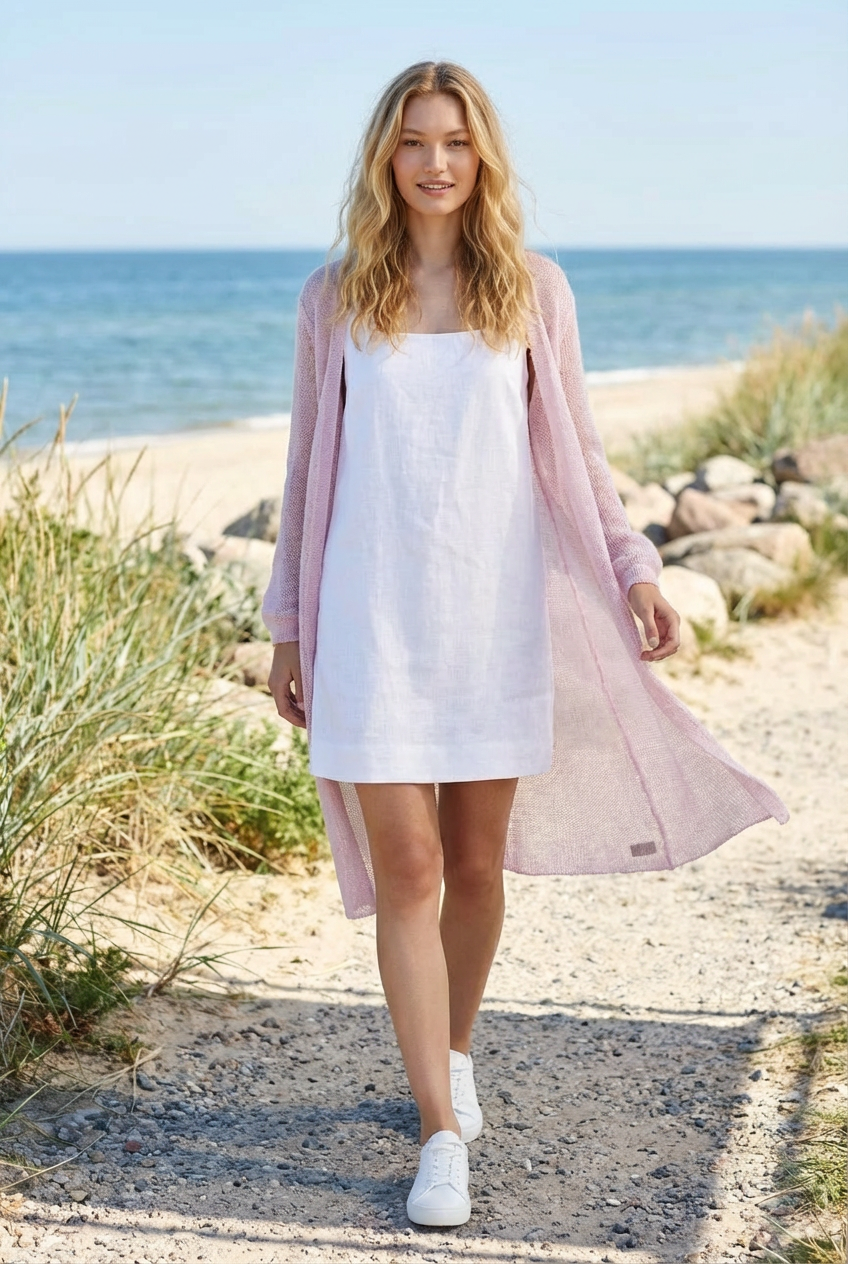Knit lightweight mohair long cardigan ROMANCE - pink