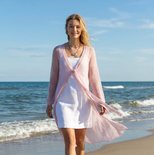 Gilet long léger en mohair ROMANCE - rose