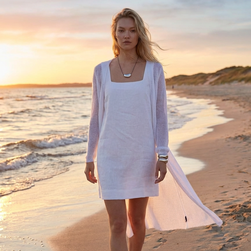 Knit lightweight mohair long cardigan ROMANCE - white