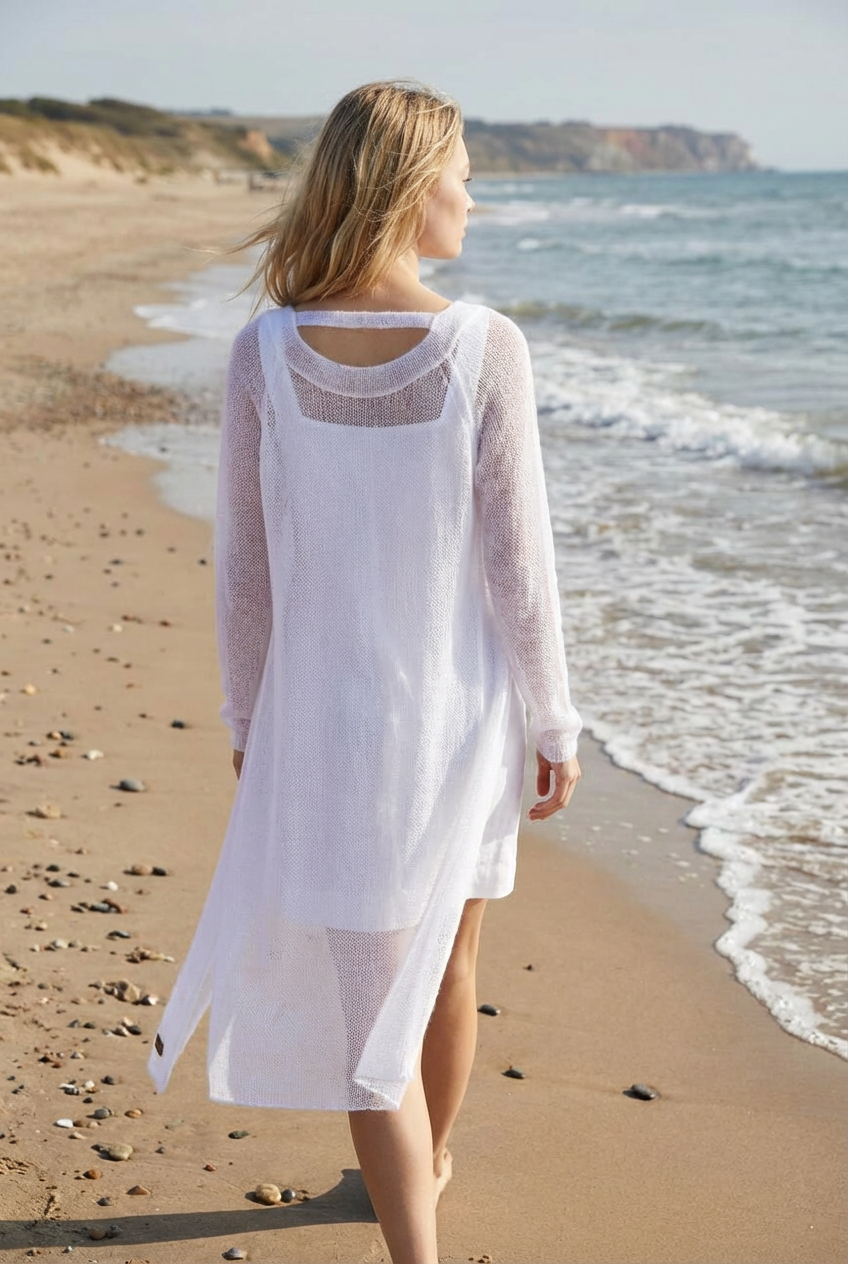 Knit lightweight mohair long cardigan ROMANCE - white