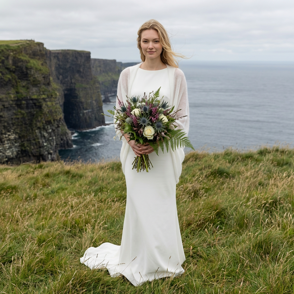châle tricoté de mariage - blanc