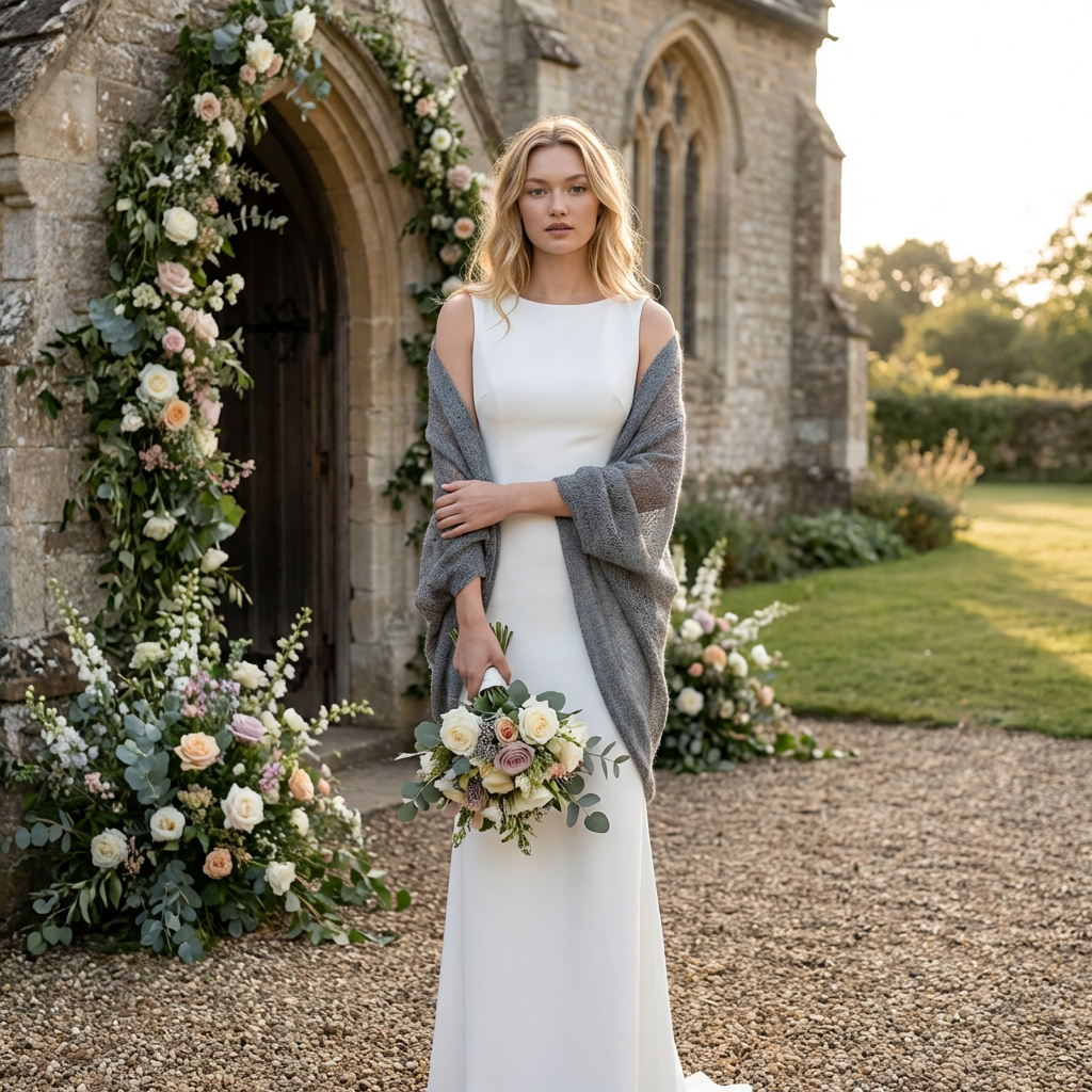 châle tricoté de mariage - gris