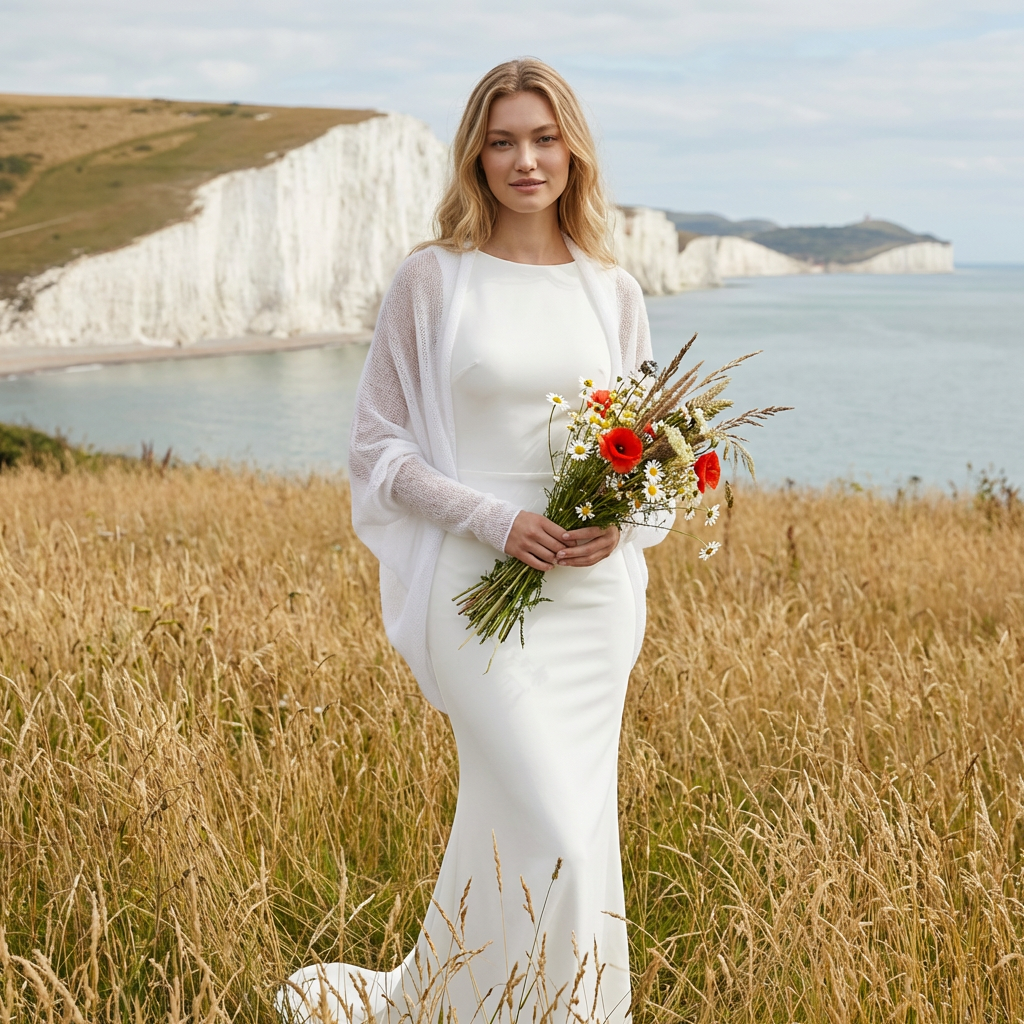 châle tricoté de mariage - blanc