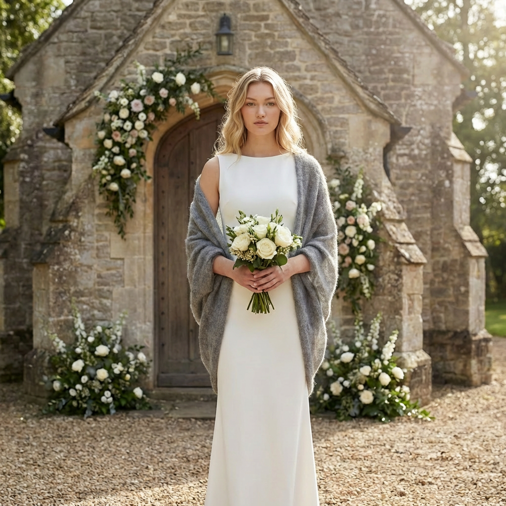 châle tricoté de mariage - gris