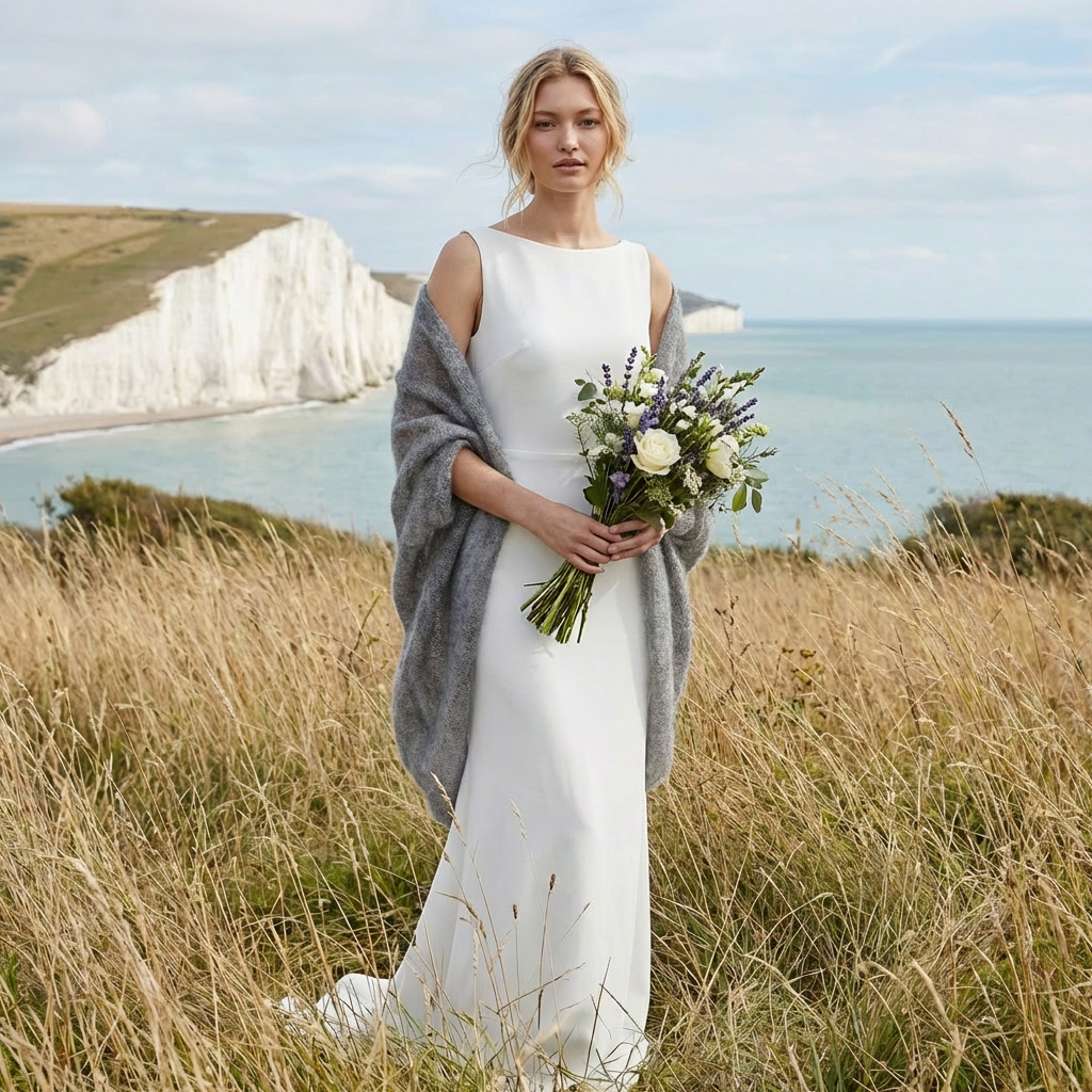 châle tricoté de mariage - gris