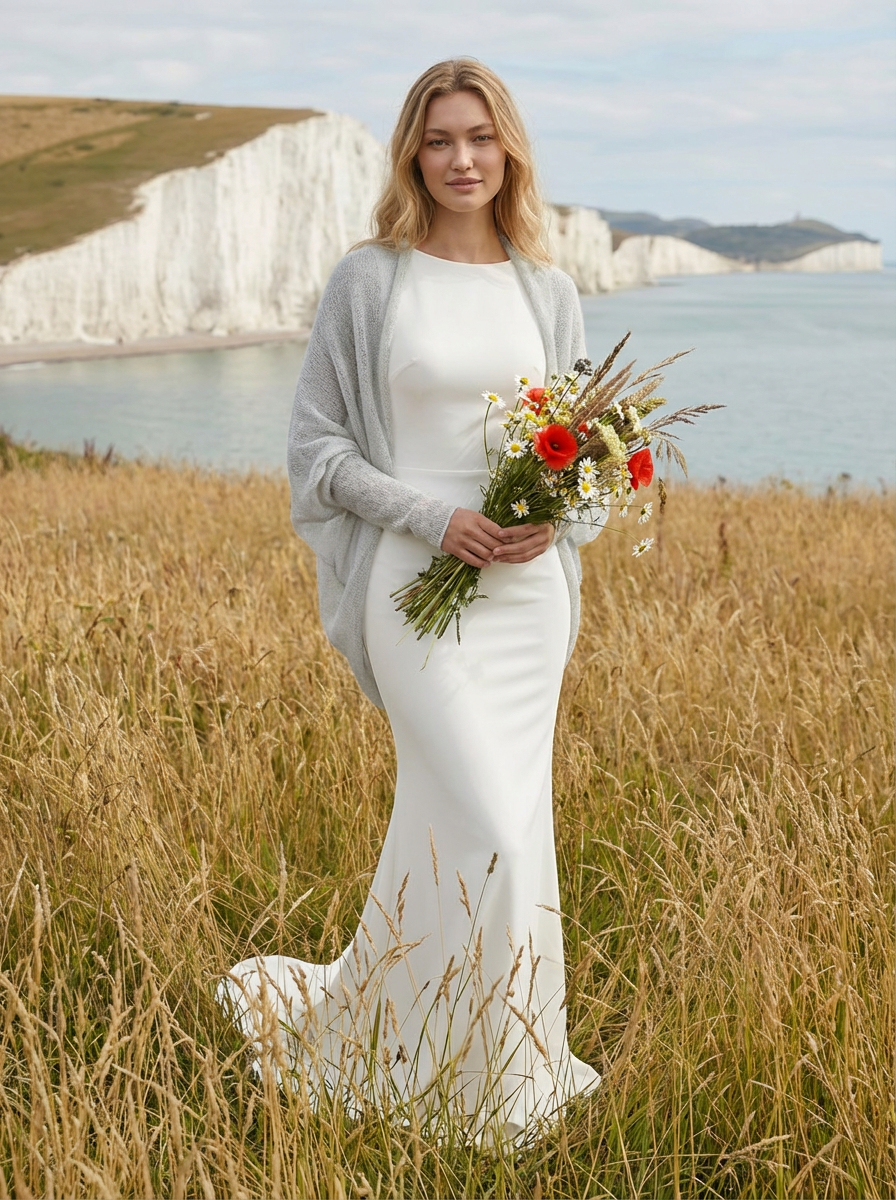 châle tricoté pour mariage - gris clair