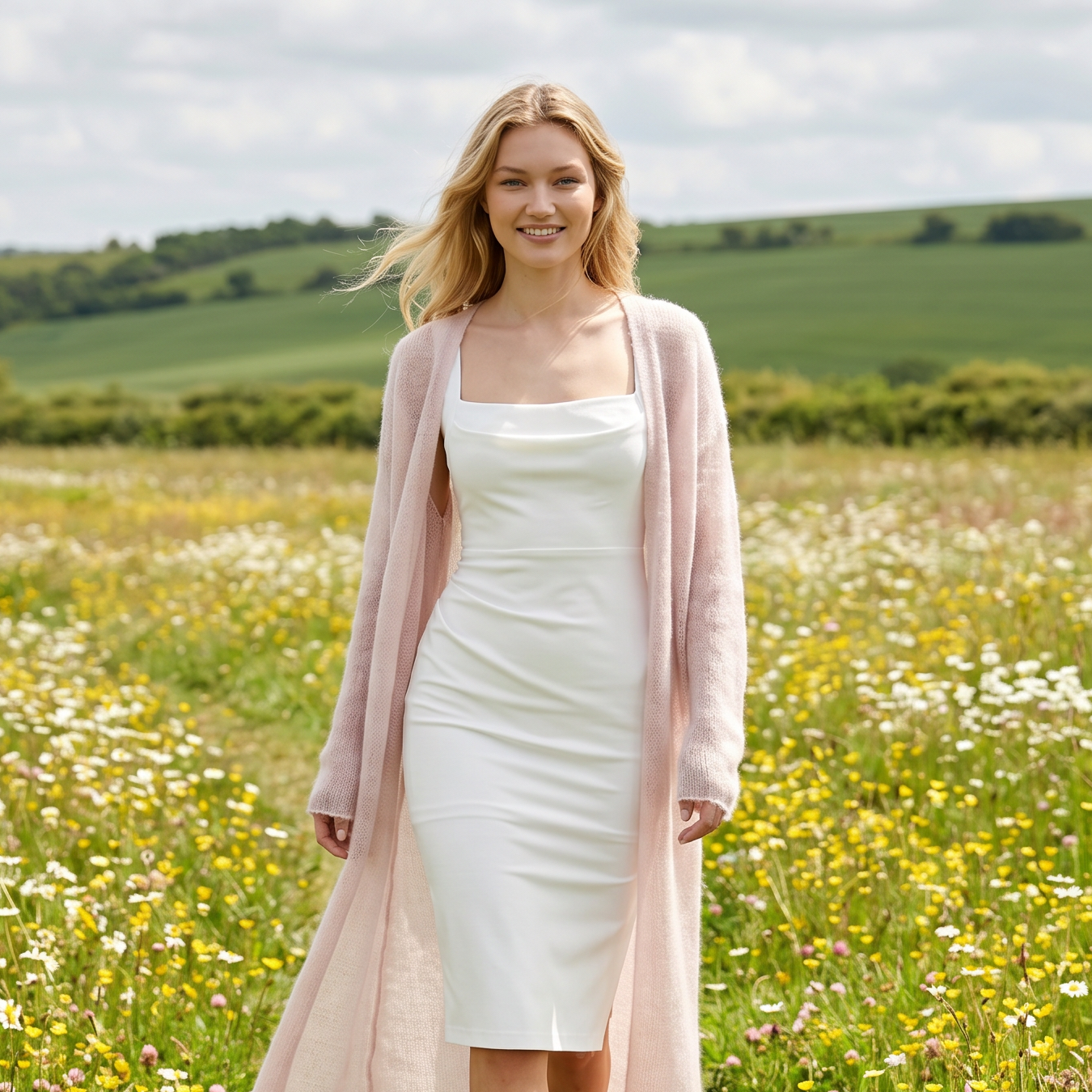 Gilet de mariage en mohair tricoté Wind - rose poudré