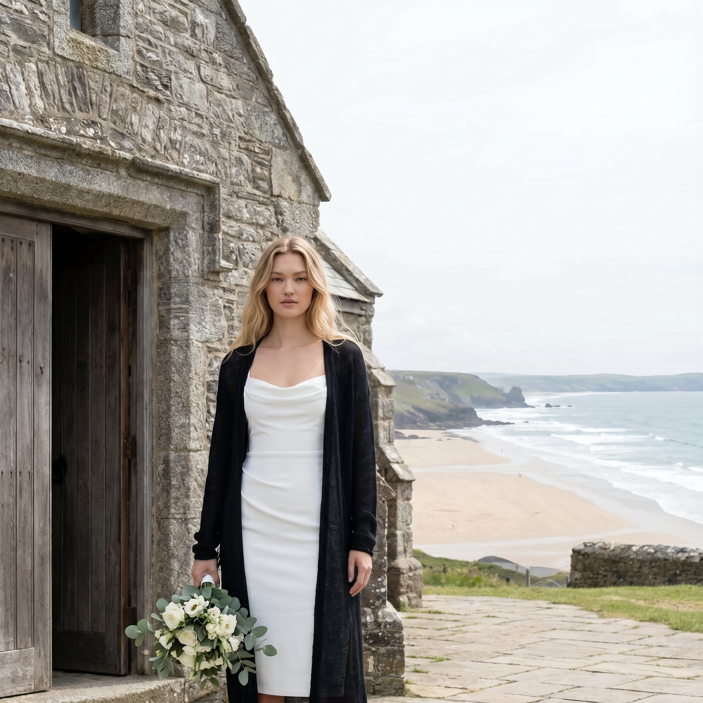 Gilet de mariage en mohair tricoté Wind - Noir