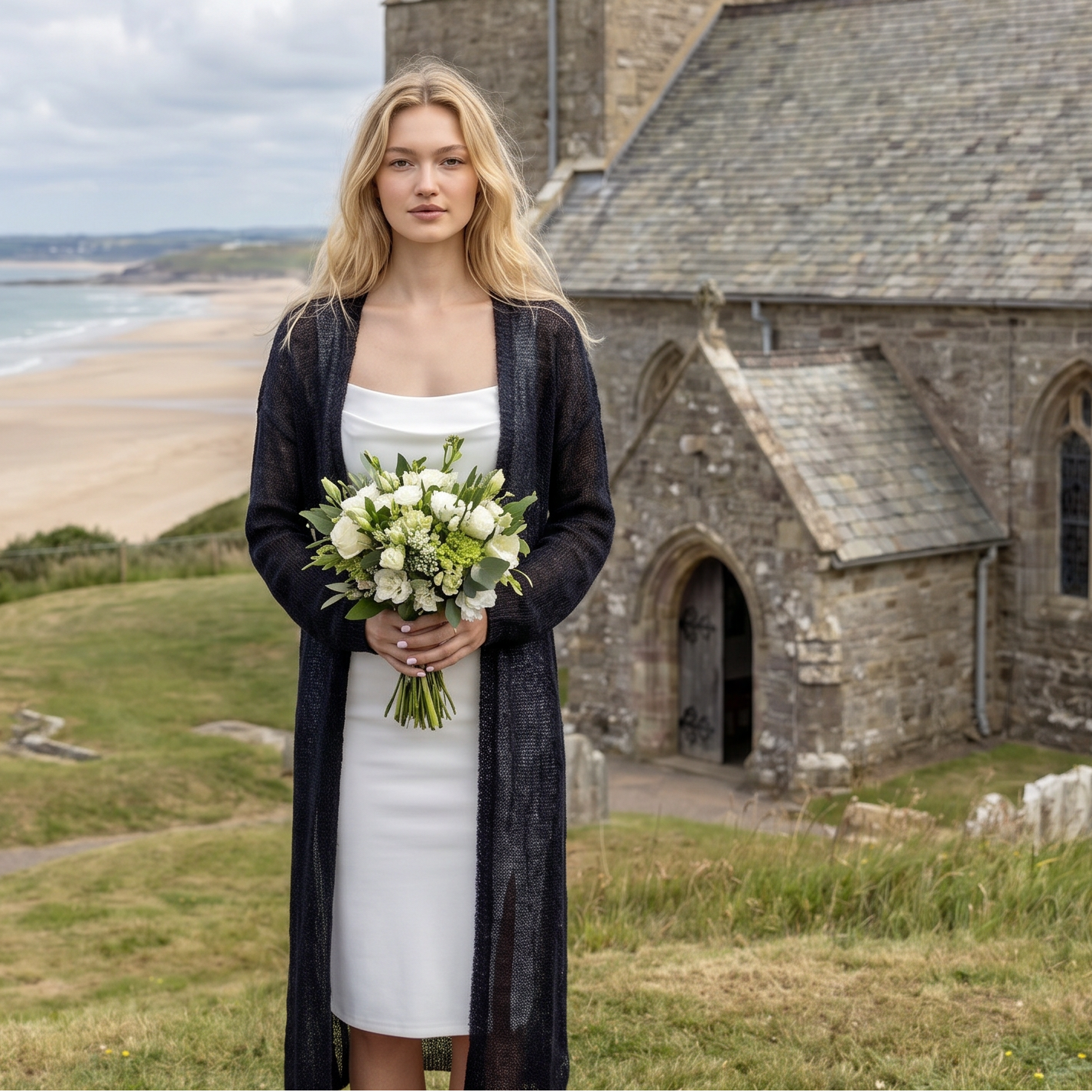 Gilet de mariage en mohair tricoté Wind - Noir