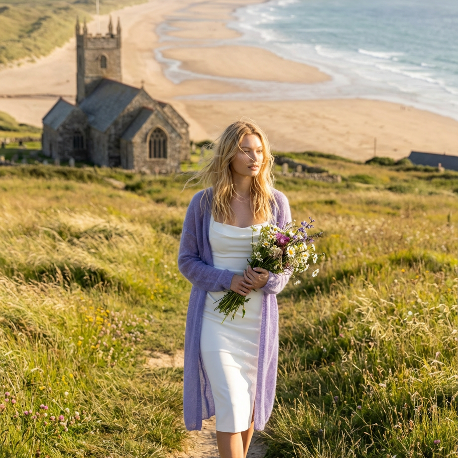 Gilet de mariage en mohair tricoté Wind - Mauve