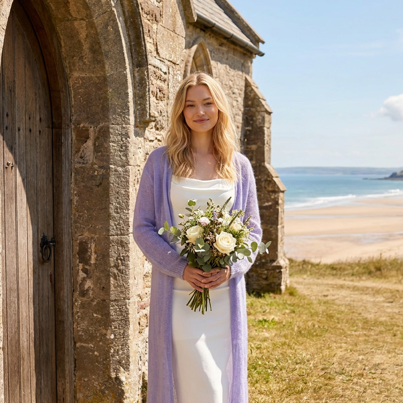 Gilet de mariage en mohair tricoté Wind - Mauve