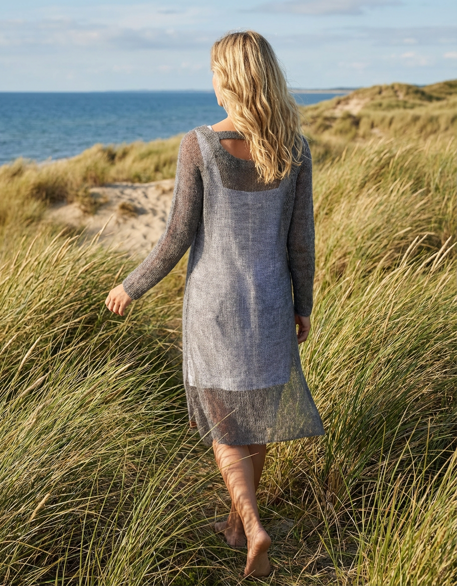 Knit lightweight mohair long cardigan ROMANCE - gray