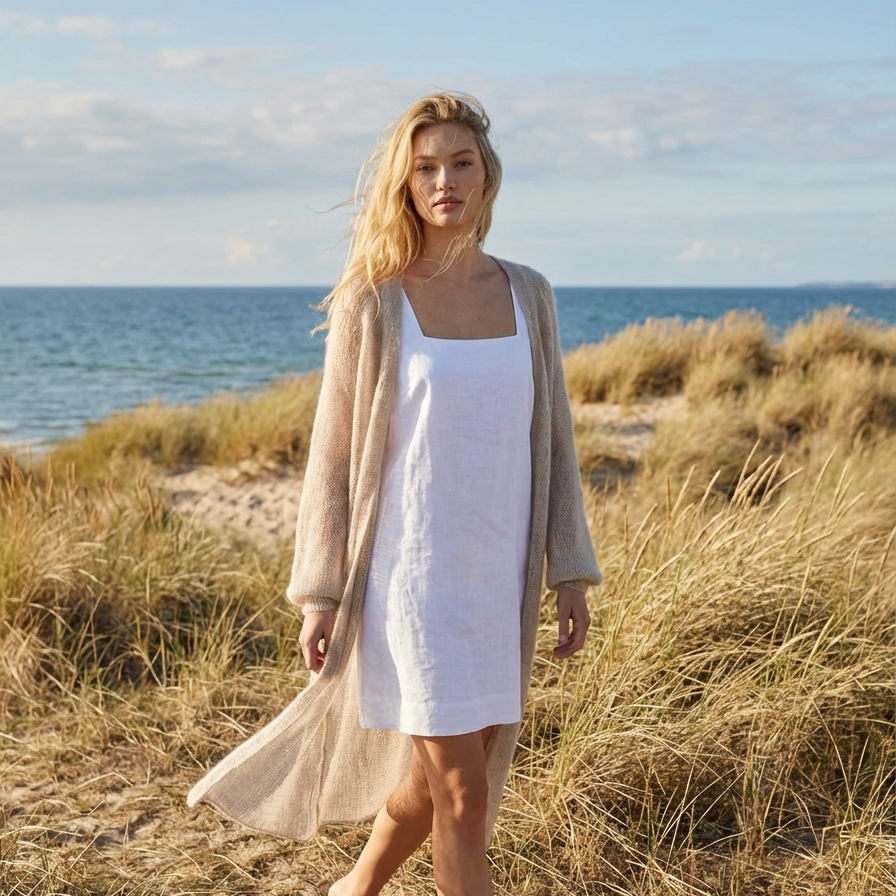 Knit lightweight mohair long cardigan ROMANCE - beige
