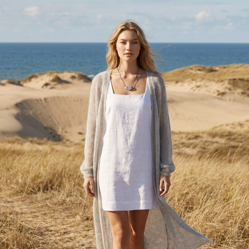 Knit lightweight mohair long cardigan ROMANCE - beige