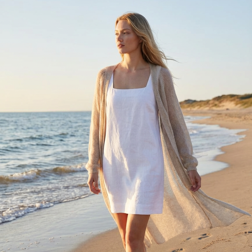 Knit lightweight mohair long cardigan ROMANCE - beige