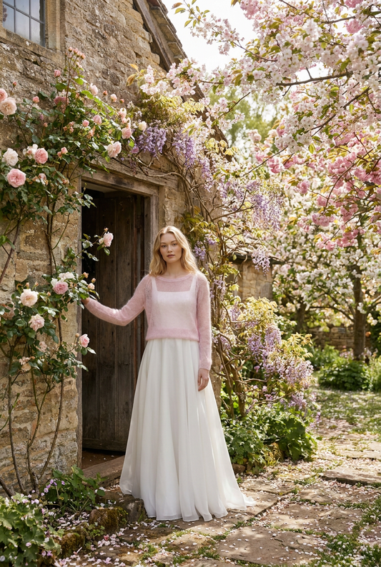 Pull de mariée en mohair Adele - rose