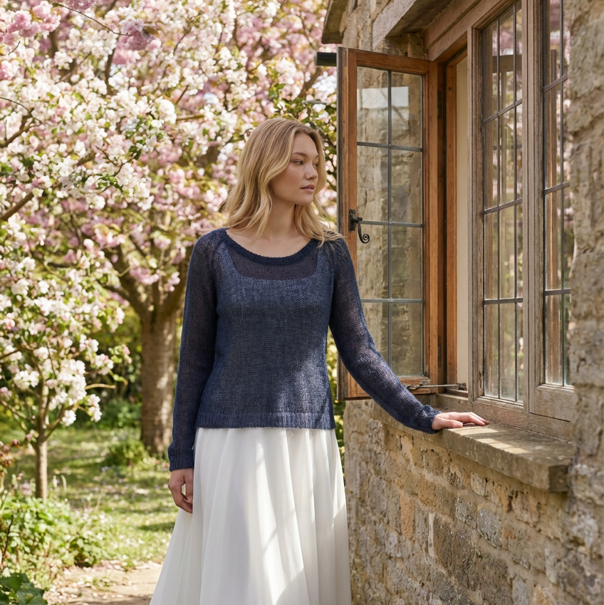 Bridal wedding mohair sweater Adele - blue with gray shade