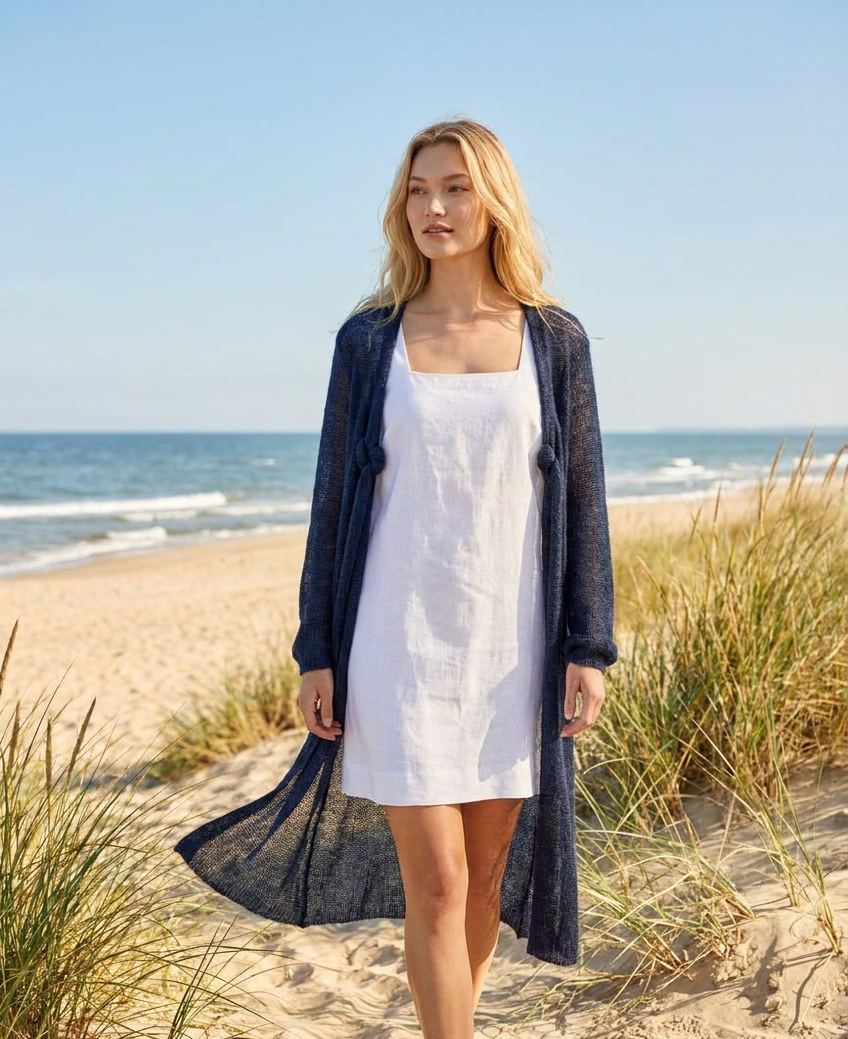 Knit lightweight mohair long cardigan ROMANCE - blue with gray shade