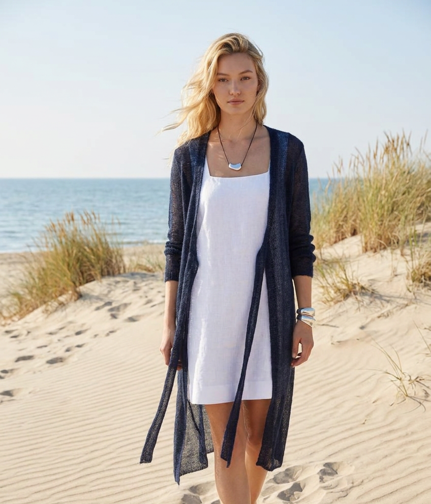 Knit lightweight mohair long cardigan ROMANCE - blue with gray shade