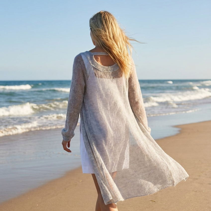 Knit lightweight mohair long cardigan ROMANCE - light gray
