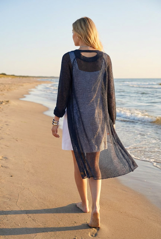 Gilet long léger en mohair ROMANCE - bleu foncé