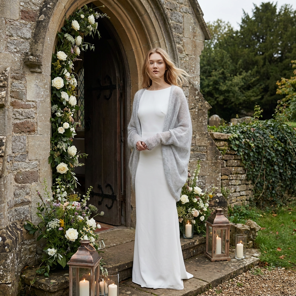 châle tricoté pour mariage - gris clair