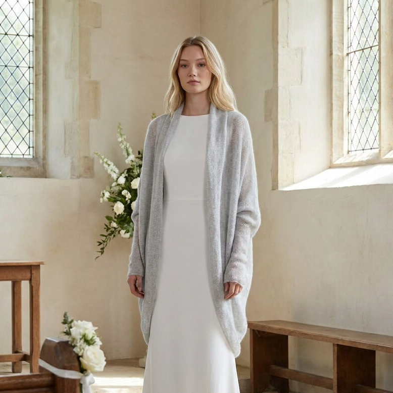 châle tricoté pour mariage - gris clair