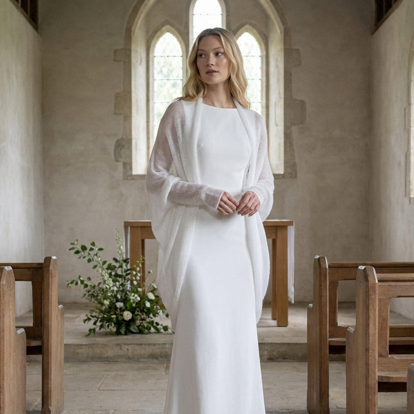 châle tricoté de mariage - blanc