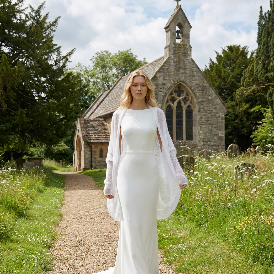châle tricoté de mariage - blanc